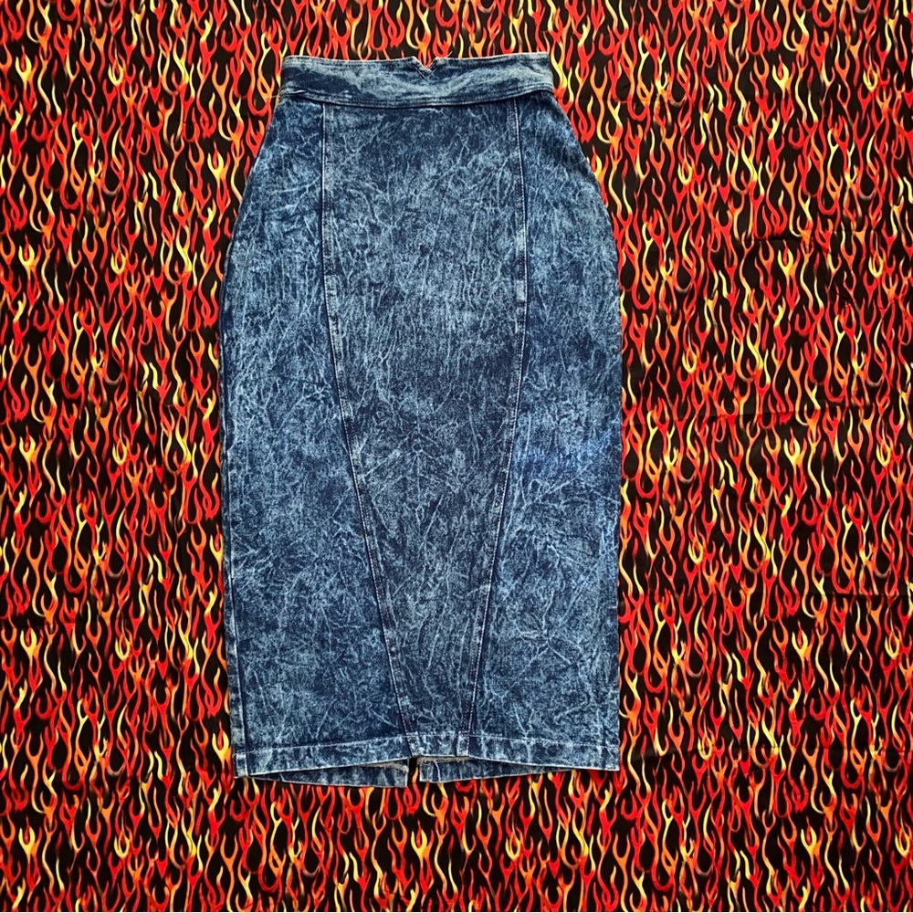 1980s Acid Wash Denim Midi Skirt